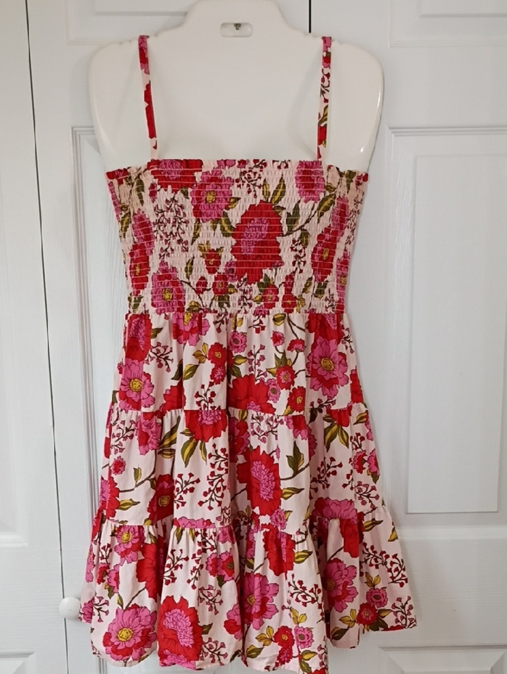 Steve Madden Pink & Red Floral Smocked Babydoll Sundress Size L